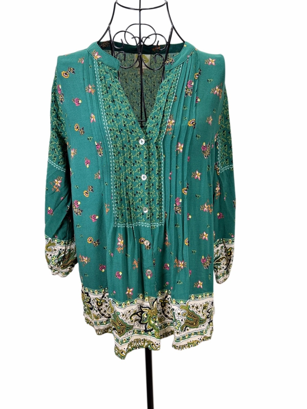 fig and flower Teal Floral Boho Tunic Top